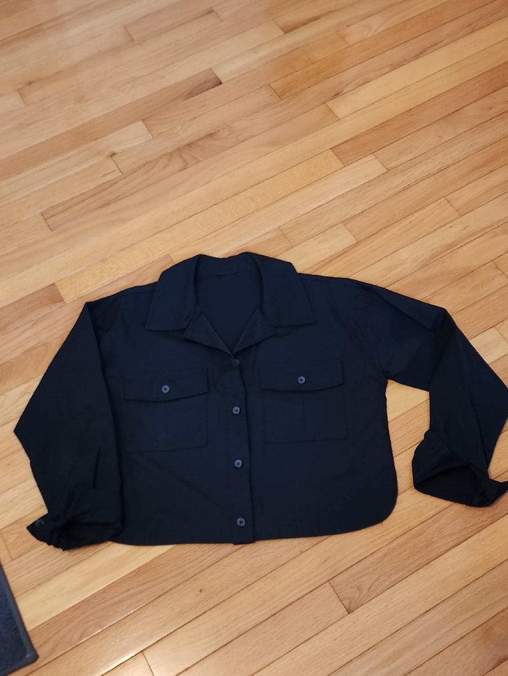 Black Women's Button-Front Jacket - Classic Utility Style